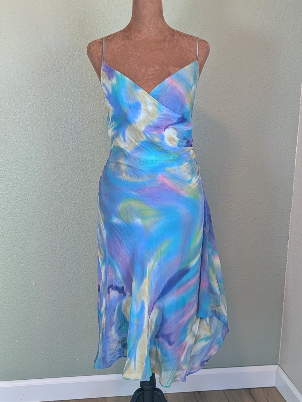 Jones New York Pastel Watercolor Slip Midi Dress in Blue, Lavender, Cream